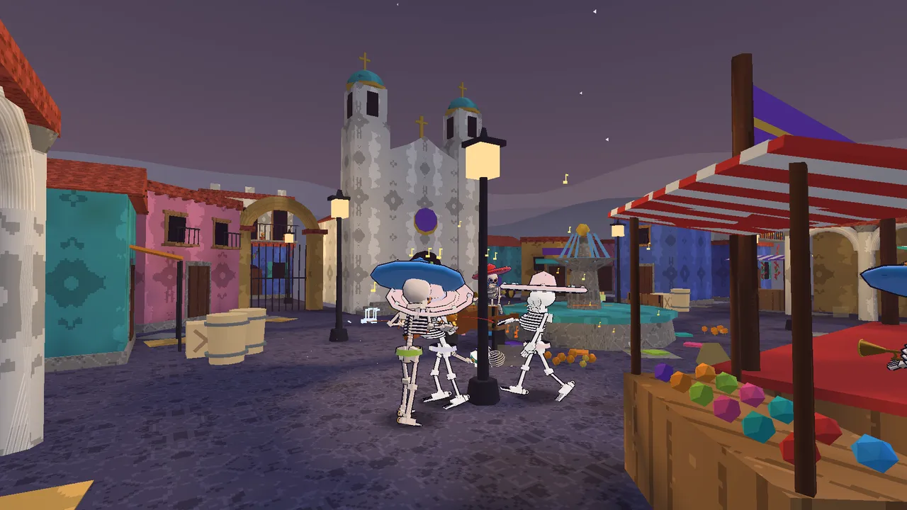 The plaza at night: the town square where the tour begins